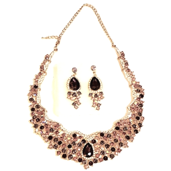 Austrian Crystal Flower Cluster Teardrop Statement Set - Picture 3 of 7